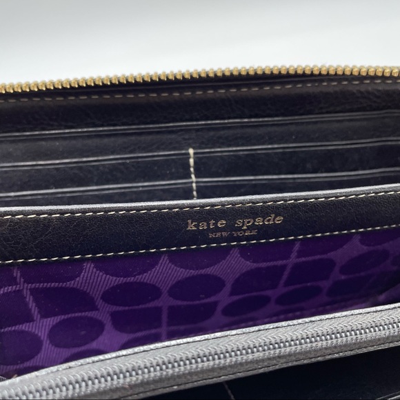 Kate Spade Classic Noel Neda Black Cream Canvas Zip Around Wallet - Picture 7 of 14